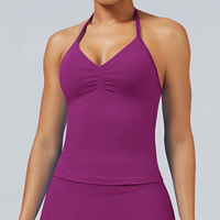 Débardeur de sport et yoga en nylon mat ultra-élastique, sans coutures, léger, respirant, séchage rapide, avec coussinets de poitrine amovibles, grande taille, maintien élevé