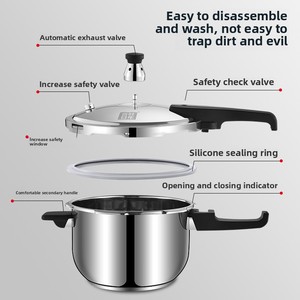 Nồi áp suất bằng thép không gỉ, tương thích với bếp, để nấu ăn an toàn, đóng hộp và hầm - Product Image 4