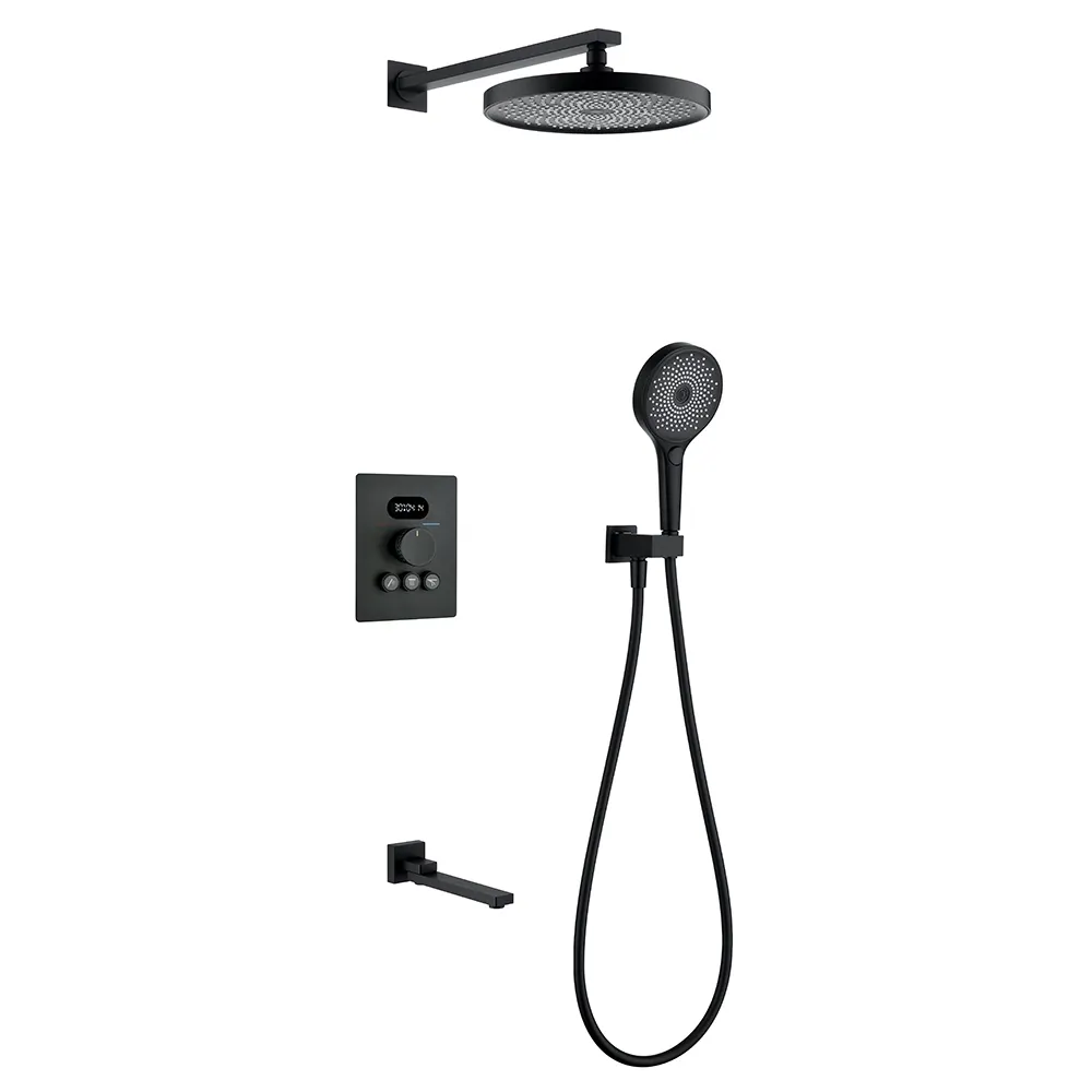 Système de douche à effet pluie en cuivre noir thermostatique dissimulé pour salle de bains Robinet mitigeur Kit de douche avec eau chaude et froide