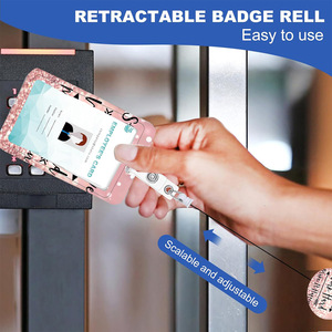 Porte-cartes rétractable rond amusant en époxy rose avec mousqueton, double face, anti-UV, détachable, avec cordon, en stock - Product Image 4