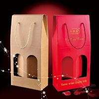 Großhandel Günstige Custom Printed Alkohol Geschenke Display Shopping Verpackung Kraft papier Weinflaschen taschen mit geschnittenen Griffen