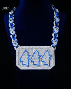 Nouveau pendentif <span class=keywords><strong>LA</strong></span> Dodgers numéro 4 en or 9K-18K, chaîne cubaine entièrement pavée de diamants de laboratoire glacés - Bijoux hip-hop certifiés IGI - Product Image 2