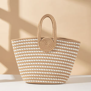 Sac à main <span class=keywords><strong>en</strong></span> coton rayé tissé à la main, grande capacité, sac de plage pour femmes, style décontracté, sac fourre-tout artisanal pour ordinateur portable - Product Image 2