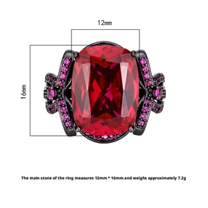 Factory Wholesale Eco-friendly Copper Black Gold Plated Oval Cut 12*16mm Cubic Zirconia Colored <b>Rings</b> for Vibrant Party - Product Image 2