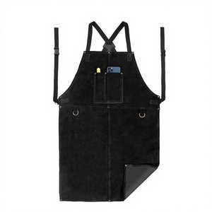 Tablier de soudeur en cuir fendu noir, anti-coupure, ignifuge, résistant aux éclaboussures, résistant à la chaleur et aux flammes, robuste - Product Image 1