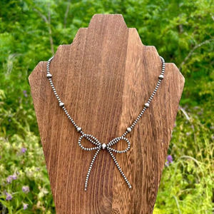 Collar de Plata de Ley con Lazo, Estilo Navajo, Perlas, Coqueto, Moderno, Collar Occidental con Lazo - Product Image 1