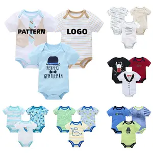 Zomer Custom Logo Pasgeboren Baby Meisjes Schattige Kleding Met Korte Mouwen Rompertjes Sets Baby Girl 3 Stuks Bodysuits