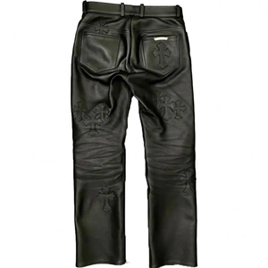 Pantaloni Casual da <span class=keywords><strong>uomo</strong></span> <span class=keywords><strong>di</strong></span> alta qualità in vera <span class=keywords><strong>pelle</strong></span> con vita media, pantaloni da motociclista in tinta unita da Streetwear <span class=keywords><strong>di</strong></span> alta qualità - Product Image 2