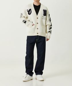 Customized High Quality Fashion Casual Beige V-Neck Jacquard Logo <b>Men's</b> Wool Knit <b>Cardigan</b> - Product Image 5