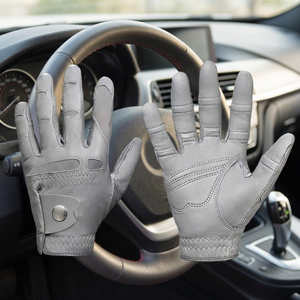 Genuine <b>Leather</b> Full Finger Driving <b>Gloves</b> with Button Closure Unisex Gray - Product Image 1
