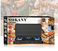 Kompor Gas Stainless Steel Tiga Tungku Sokany Premium Brand Peralatan Baru untuk Memasak di Luar Ruangan dan Rumah Tangga