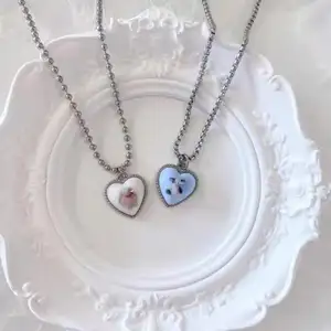 Koreanische Art einfache süße Tier Anhänger Halsketten für Frauen Mädchen Blue Cow White Rabbit Herz Halskette Bestie Schmuck