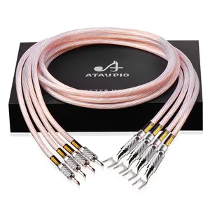 ATAUDIO HiFi Copper Silver Mixed Audio Speaker Cable with Banana Plug Y Plug 12 Strands Wire Core Amplifier/Speaker/Home Theater