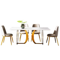 Ensemble de table à manger en forme de D en pierre frittée moderne pour salon avec revêtement PVD en acier inoxydable doré pour utilisation en atelier