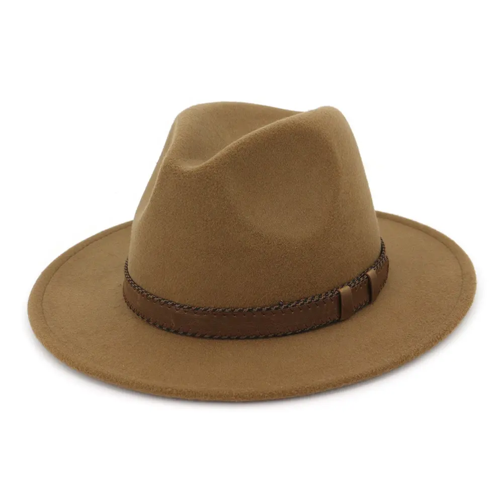 Mutipel Size Große Vintage Fake Wolle Filz Panama hut Breite Krempe Vegan Leder besatz Cowboy Style Fedora Hut für Frauen Männer