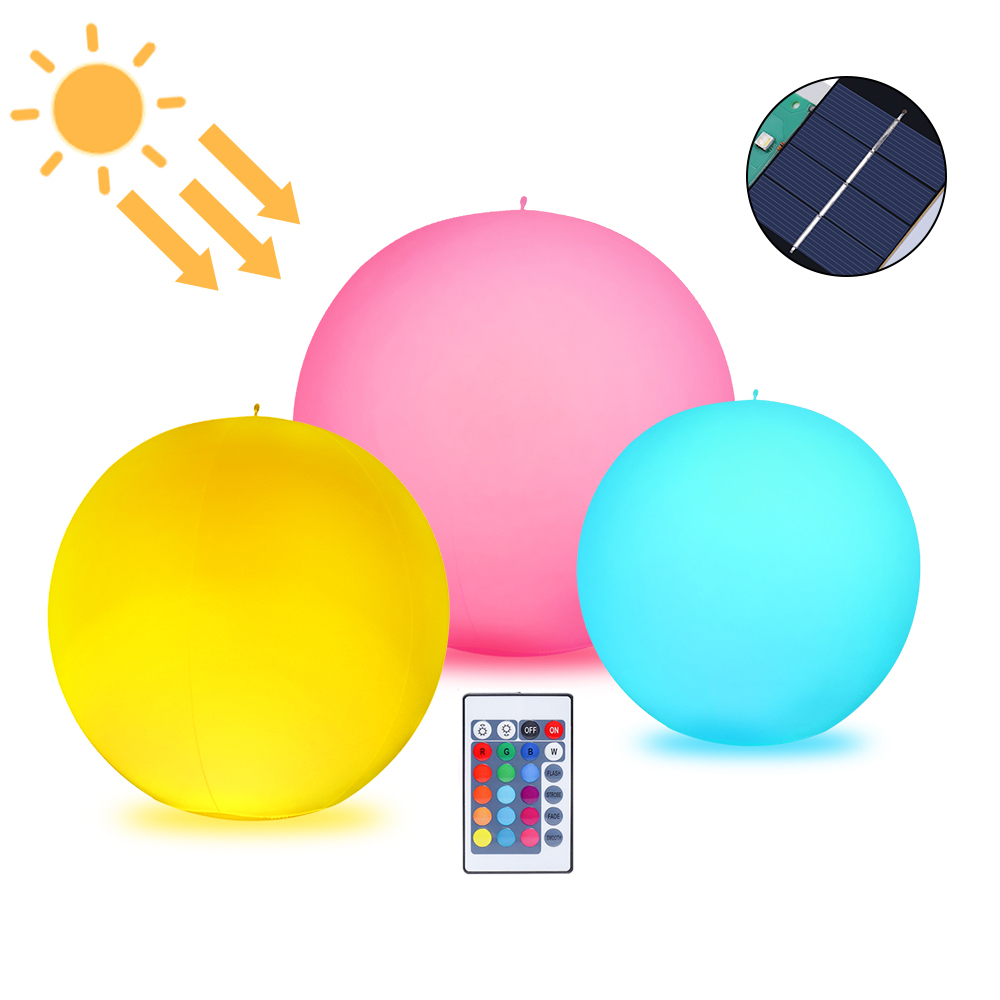 16 Colors IP68 Waterproof LED Beach Ball 14 Inch Remote Control Solar Energy Swimming Floating Pool Lights