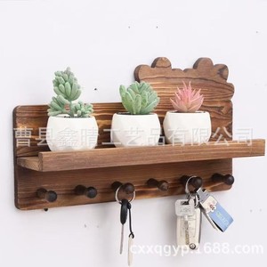 Solid Wood Wall Mounted Storage <b>Rack</b> Single Layer With Hooks For Living Room Decorative Use - Product Image 2