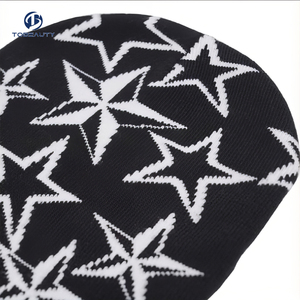 Sombrero de diseñador personalizado al por mayor, <span class=keywords><strong>gorro</strong></span> unisex con estampado completo, <span class=keywords><strong>gorro</strong></span> de <span class=keywords><strong>invierno</strong></span> de punto Jacquard con estrella de punto personalizado - Product Image 3