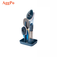Brosse à vaisselle Distributeur de savon Brosse à vaisselle avec 4 têtes de rechange et support de rangement Brosse à récurer de cuisine