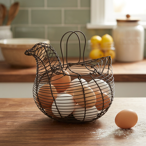 Chicken Shape Metal <b>Egg</b> <b>Basket</b> Storage Holder Rustic Kitchen Decor Iron Wire Mesh Design Standing Type Food Container - Product Image 4