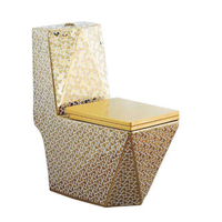 Ensemble de toilette en céramique or de luxe, deux pièces, articles sanitaires de salle de bains, toilette couleur or, toilette siphonique double or