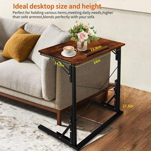 <b>Foldable</b> Multi Functional Side <b>Table</b> With <b>Wooden</b> Top And Metal Frame For Living Room Bedroom Or Home Office Use - Product Image 4