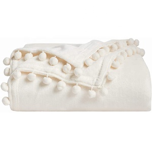 Couverture avec <span class=keywords><strong>pompon</strong></span> et franges, 1 pièce, Super douce, chaude, en microfibre, polaire, lavable, grande taille, toutes saisons - Product Image 1