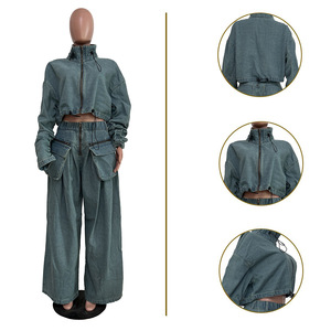 Lady Streetwear Denim Jeans Wide Leg Matching Sets Two Piece <b>Pants</b> Set Women's Sets Fashion - Product Image 2