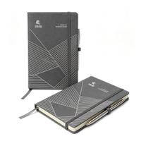 Agenda de Negocios Personalizada con Tapa Dura de Cuero, Logotipo Grabado, Borde Plateado y Portaplumas