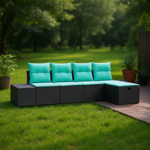 Poly Rattan Garden <b>Sofa</b> <b>Set</b> With Cushions Black Outdoor Furniture Contemporary Design - Product Image 2