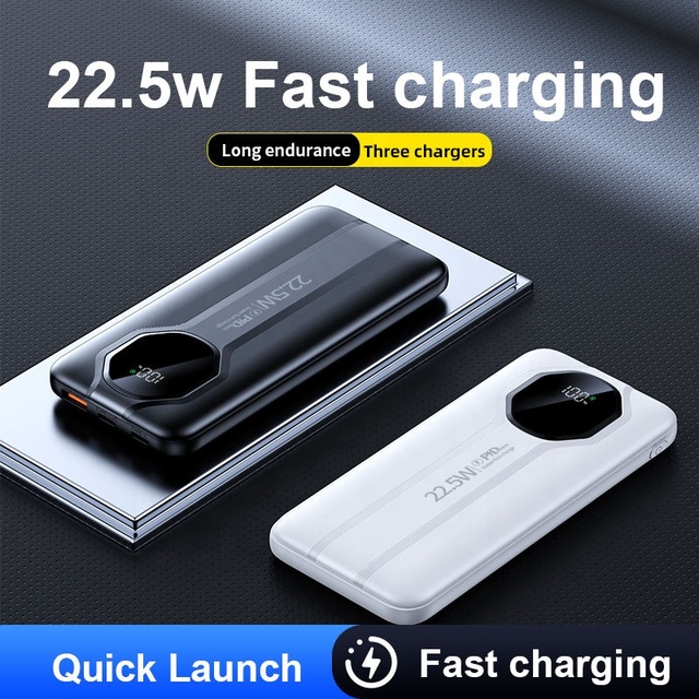 HXB 10000mAh Ultra Slim Power Bank PD 20W Fast Charging Built-in 4 Cables USB/Type-C Portable Charger QC 3.0 LED Flashlight