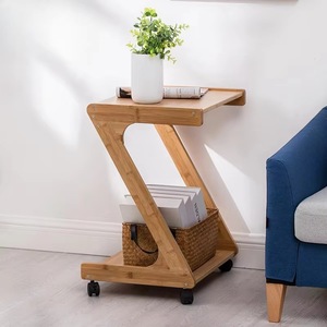 Mesa de centro de bambú con ruedas, color natural, mesa auxiliar multifuncional con almacenamiento para sala de estar - Product Image 1