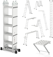 Échelles à marches pliantes en aluminium avec grand joint Échelle multi-positions réglable pour la maison Escaliers Toit Entrepôt pliable facile à ranger