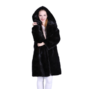 Su misura di Nuovo Disegno Con Cappuccio <span class=keywords><strong>Nero</strong></span> Cappotto Di <span class=keywords><strong>Pelle</strong></span> di Visone - Product Image 1