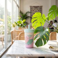 Bouteille d'eau isotherme portable YEKEA 375 ml en acier inoxydable 316, motif floral esthétique, avec paille et filtre à thé, anti-fuite, sans BPA