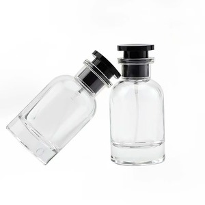 Luxury 30ml 50ml 100ml Clear Round Glass Perfume <b>Bottle</b> Thick Base <b>Empty</b> Fragrance <b>Spray</b> <b>Bottle</b> with Black Cap Wholesale - Product Image 2
