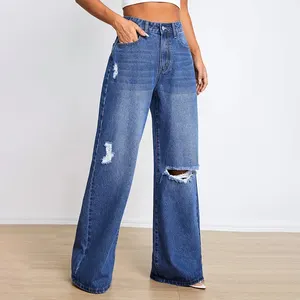 Pantaloni da donna con design autunnale personalizzati nuovi, larghi pantaloni larghi abbinati jeans con risvolto hot high street Y2K/