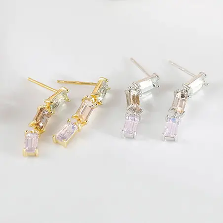 fashion korea earrings jewelry 925 sterling silver geometric earrings rectangle colorful zircon stud earrings women