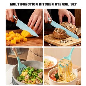 Kitchenbliss 19pcs Wood Handle Kitchen Utensils <b>Set</b> Silicone Kitchenware <b>Cookware</b> Knife <b>Set</b> with Cutting Board and Holder Box - Product Image 3