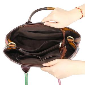 AndoBag Colorblock Patchwork <b>Tote</b> <b>Bags</b>, Genuine Leather Satchel Purse, Luxury Top Handle Shoulder <b>Bag</b> for Women 1728 - Product Image 6