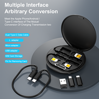 Kabel Pengisian Daya Cepat Multifungsi 6 in 1 USB C ke Type C 60W, Adaptor USB, Kabel Penyimpanan Kartu, Casing Pengisian Daya Kartu Nirkabel Magnetik