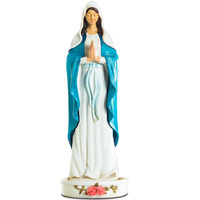 Statue en résine de la Vierge Marie avec mantille bleue et base en rose, décoration religieuse de bureau et cadeau de foi