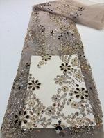 Nouveau Tissu Européen et Américain de Luxe, Floral, Robuste, Broderie de Perles et de Paillettes, Haute Couture, Résistant à l'Abrasion, 100% Tissu