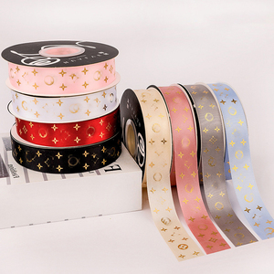 Pita Pembungkus Kado Poliester Custom Bermerek Grosir untuk Bunga, Pita Satin Korea Mewah 1 inci dengan Foil Emas dan Logo - Product Image 4