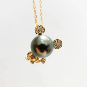 Colgante de Plata S925 con Diseño de Ratón Adorable, Cuentas Redondas de 8-9mm, Accesorios de Perlas para DIY, Base Vacía para Collar 30454 - Product Image 3