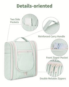 Trousse de Toilette Suspendue à Rayures Vertes pour Femme, Sac de Voyage pour Articles de Toilette, Trousse de Maquillage, Organisateur de Cosmétiques, Sacs à Maquillage - Product Image 5