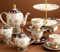 Service à thé de luxe en porcelaine fine de style européen, 15 pièces, motif floral, en porcelaine osseuse, pour thé turc et café