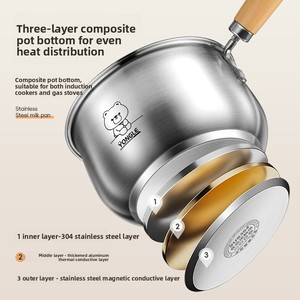 Olla Pequeña de Acero Inoxidable 304 sin Recubrimiento, con Asa de Madera y Tapa de Vidrio, Resistente al Calor, Multiusos, <span class=keywords><strong>para</strong></span> <span class=keywords><strong>Comida</strong></span> de Bebé y Cocción de Fideos - Product Image 4
