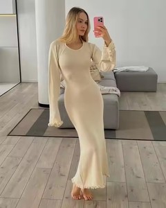 Abiti commestibili con funghi d'albero abiti da donna manica svasata Sexy abiti senza schienale elegante maglione lavorato a <span class=keywords><strong>maglia</strong></span> Maxi <span class=keywords><strong>abito</strong></span> - Product Image 5
