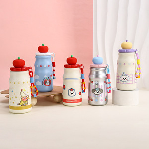 Cute Funny Apple Lid Vacuum <b>Cup</b> Student Kids <b>Straw</b> <b>Cup</b> Outdoor Lanyard Portable Water Mug - Product Image 3